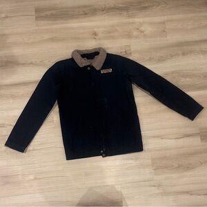 Columbia PHG Kids XL black heavy/stiff denim Carhartt style jacket w/ Tan Collar